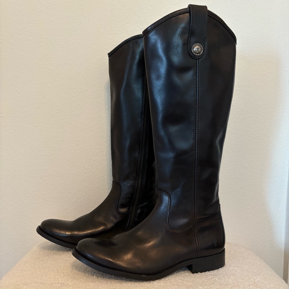 NEW Frye Melissa Button Inside Zip Riding Boots Black Leather Women’s 6.5